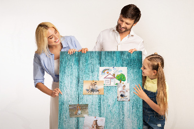 Wall cork memo board Sunny blue wooden planks on the background