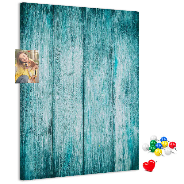 Wall cork memo board Sunny blue wooden planks on the background
