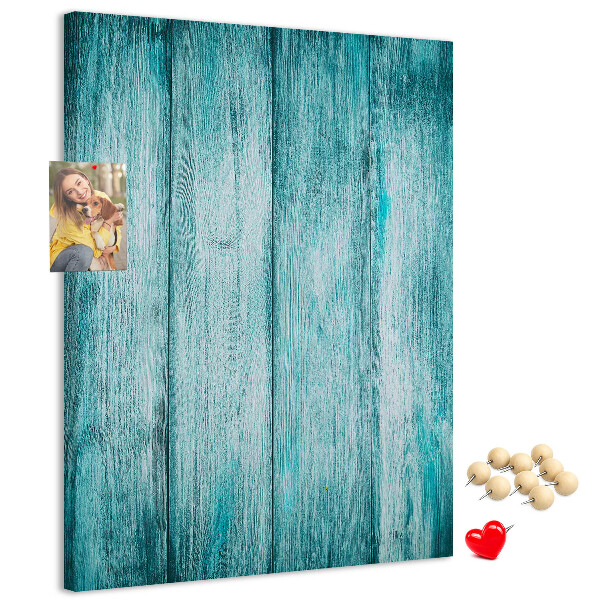 Wall cork memo board Sunny blue wooden planks on the background