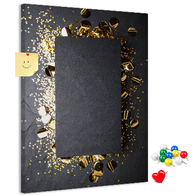 Pin board Gold and silver accents on a black background