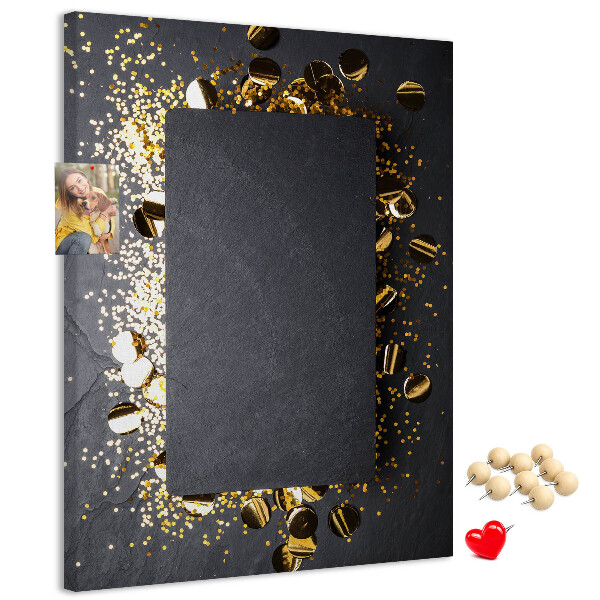 Pin board Gold and silver accents on a black background