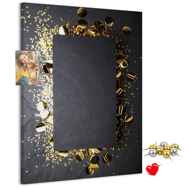 Pin board Gold and silver accents on a black background