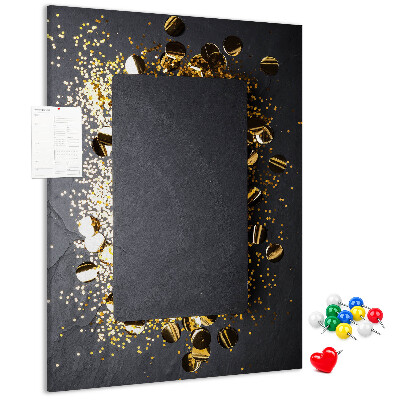 Pin board Gold and silver accents on a black background