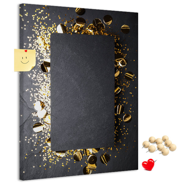 Pin board Gold and silver accents on a black background