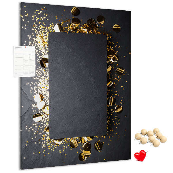 Pin board Gold and silver accents on a black background