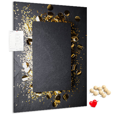 Pin board Gold and silver accents on a black background
