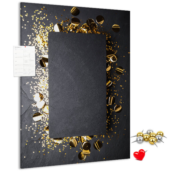 Pin board Gold and silver accents on a black background