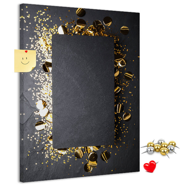 Pin board Gold and silver accents on a black background