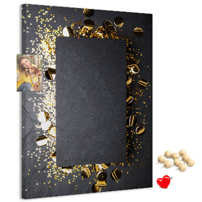Pin board Gold and silver accents on a black background