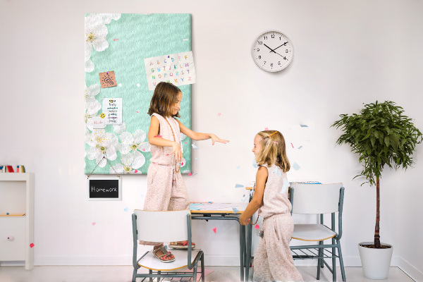 Cork notice board Floral accents on a pastel background