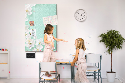 Cork notice board Floral accents on a pastel background