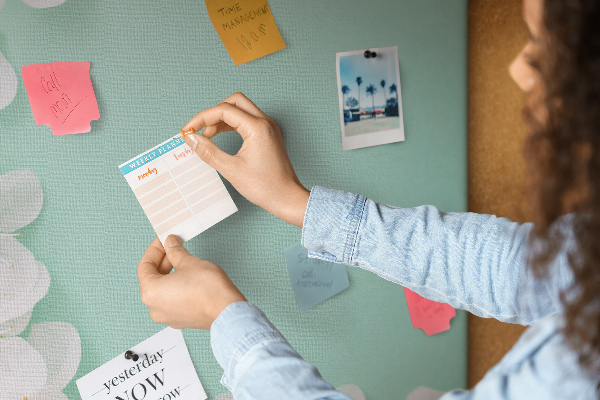 Cork notice board Floral accents on a pastel background
