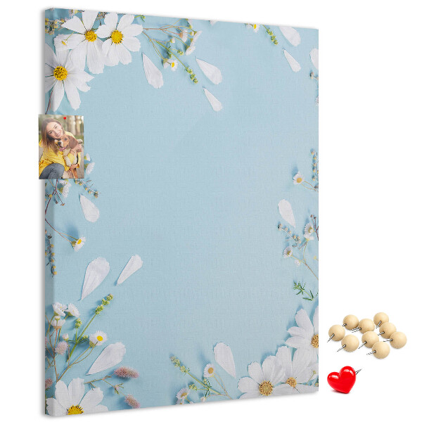 Wall cork memo board Floral pattern on a blue background