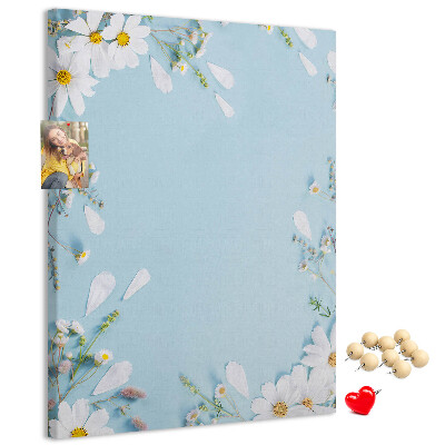 Wall cork memo board Floral pattern on a blue background