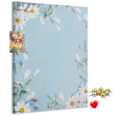 Wall cork memo board Floral pattern on a blue background