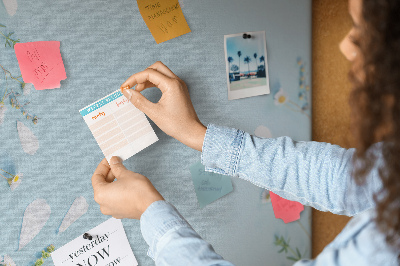 Wall cork memo board Floral pattern on a blue background