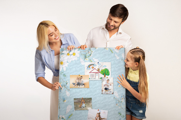 Wall cork memo board Floral pattern on a blue background