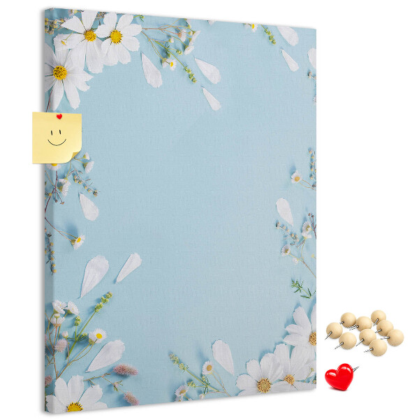 Wall cork memo board Floral pattern on a blue background