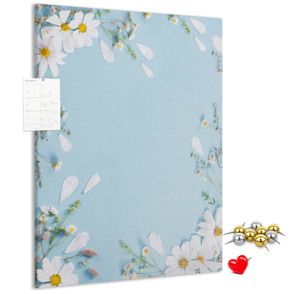 Wall cork memo board Floral pattern on a blue background