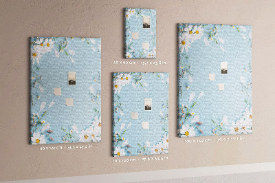 Wall cork memo board Floral pattern on a blue background