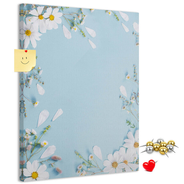 Wall cork memo board Floral pattern on a blue background