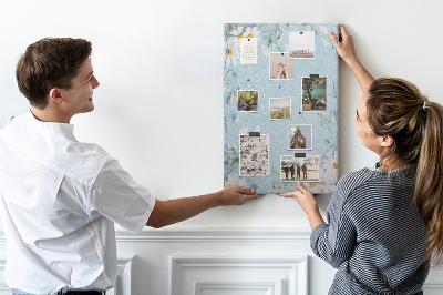 Wall cork memo board Floral pattern on a blue background