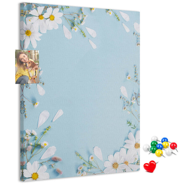 Wall cork memo board Floral pattern on a blue background
