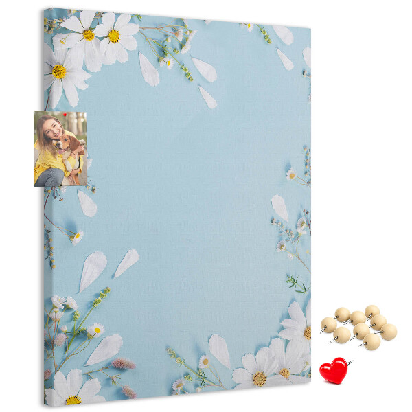 Wall cork memo board Floral pattern on a blue background