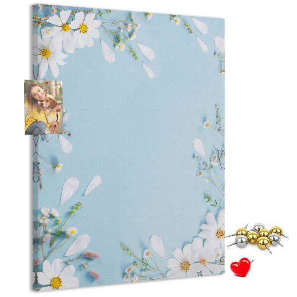 Wall cork memo board Floral pattern on a blue background