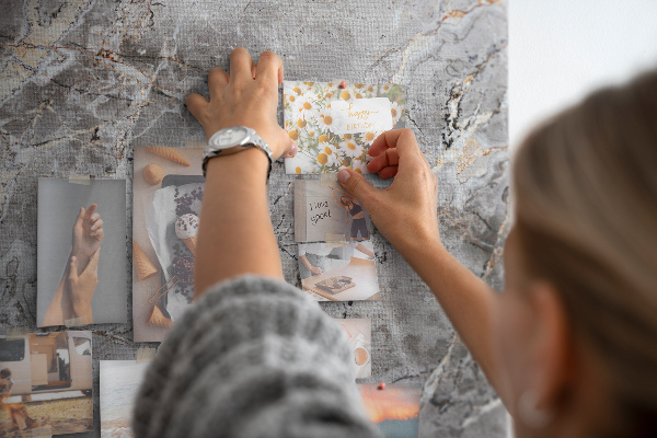 Wall cork memo board Gray marble with delicate veins