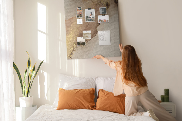 Wall cork memo board Abstract pattern with gold accents