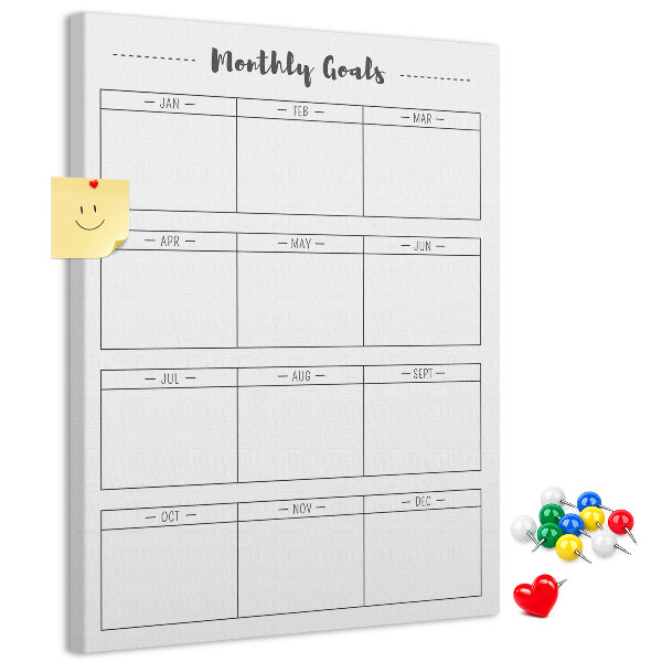 Cork notice board Monthly Goal Planner for Organization