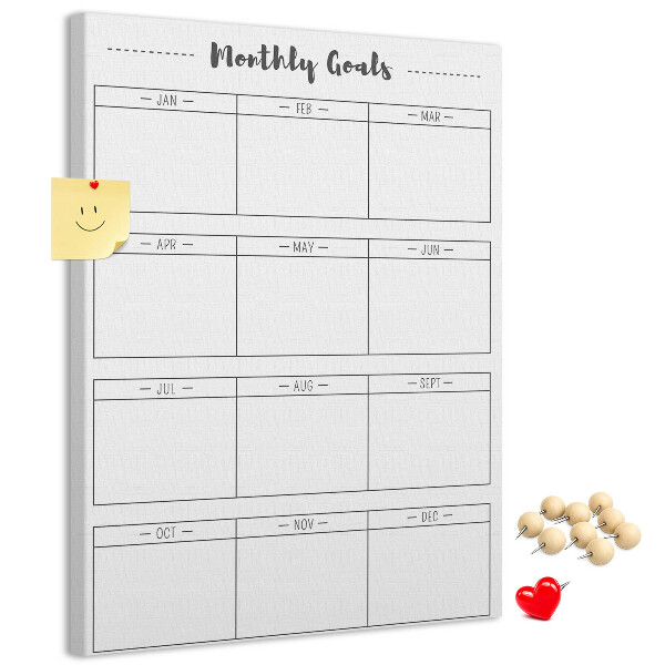 Cork notice board Monthly Goal Planner for Organization