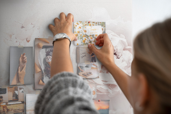 Wall cork memo board Delicate peonies in light shades