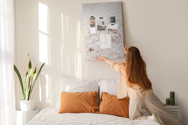 Wall cork memo board Delicate peonies in light shades