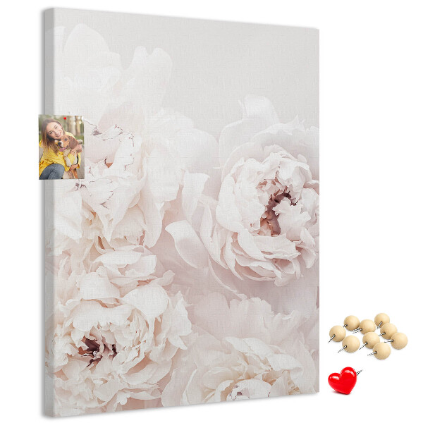 Wall cork memo board Delicate peonies in light shades