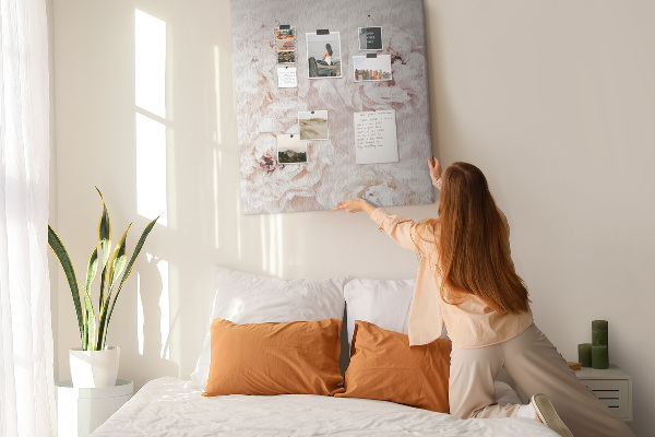 Wall cork memo board Delicate peonies in light shades
