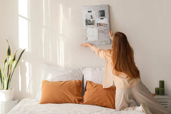 Wall cork memo board Delicate peonies in light shades