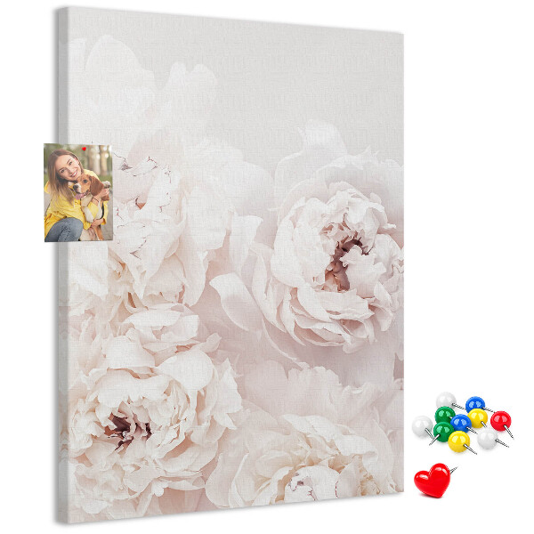 Wall cork memo board Delicate peonies in light shades