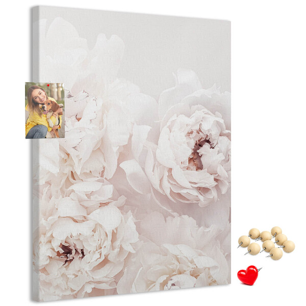 Wall cork memo board Delicate peonies in light shades
