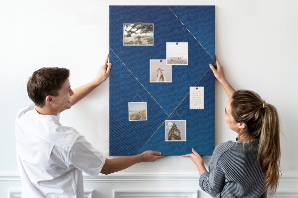 Cork notice board in a modern blue design
