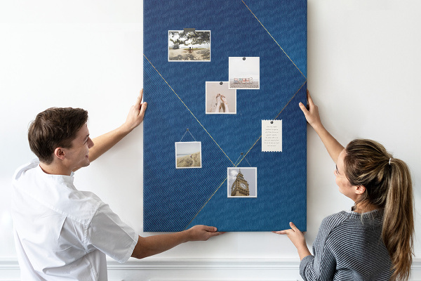 Cork notice board in a modern blue design