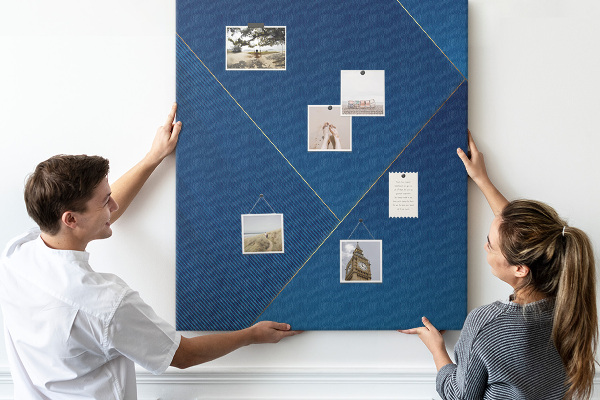 Cork notice board in a modern blue design