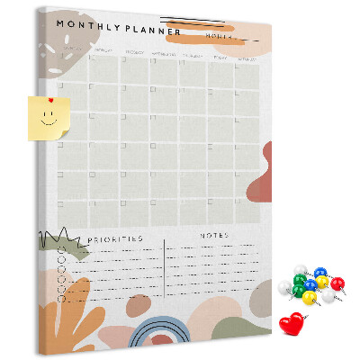 Wall cork memo board Colorful monthly planner with abstract shapes