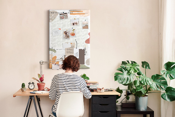 Wall cork memo board Colorful monthly planner with abstract shapes