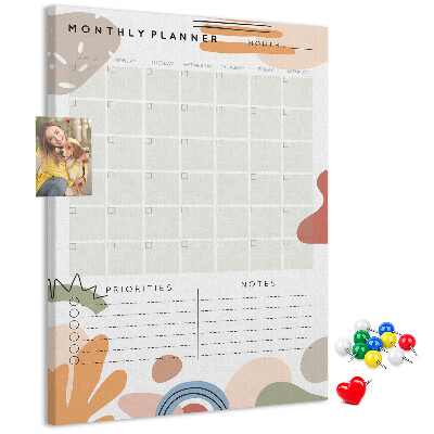 Wall cork memo board Colorful monthly planner with abstract shapes