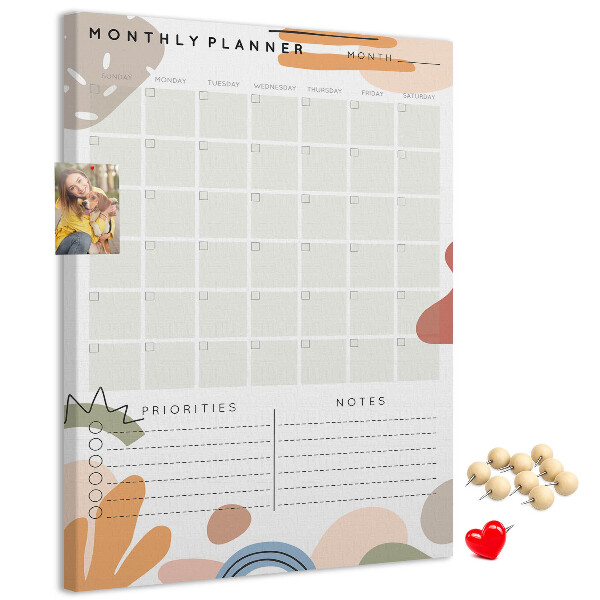Wall cork memo board Colorful monthly planner with abstract shapes
