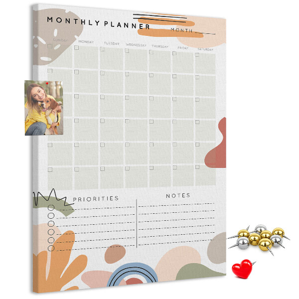 Wall cork memo board Colorful monthly planner with abstract shapes