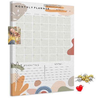 Wall cork memo board Colorful monthly planner with abstract shapes