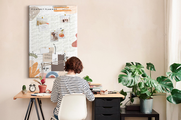 Wall cork memo board Colorful monthly planner with abstract shapes